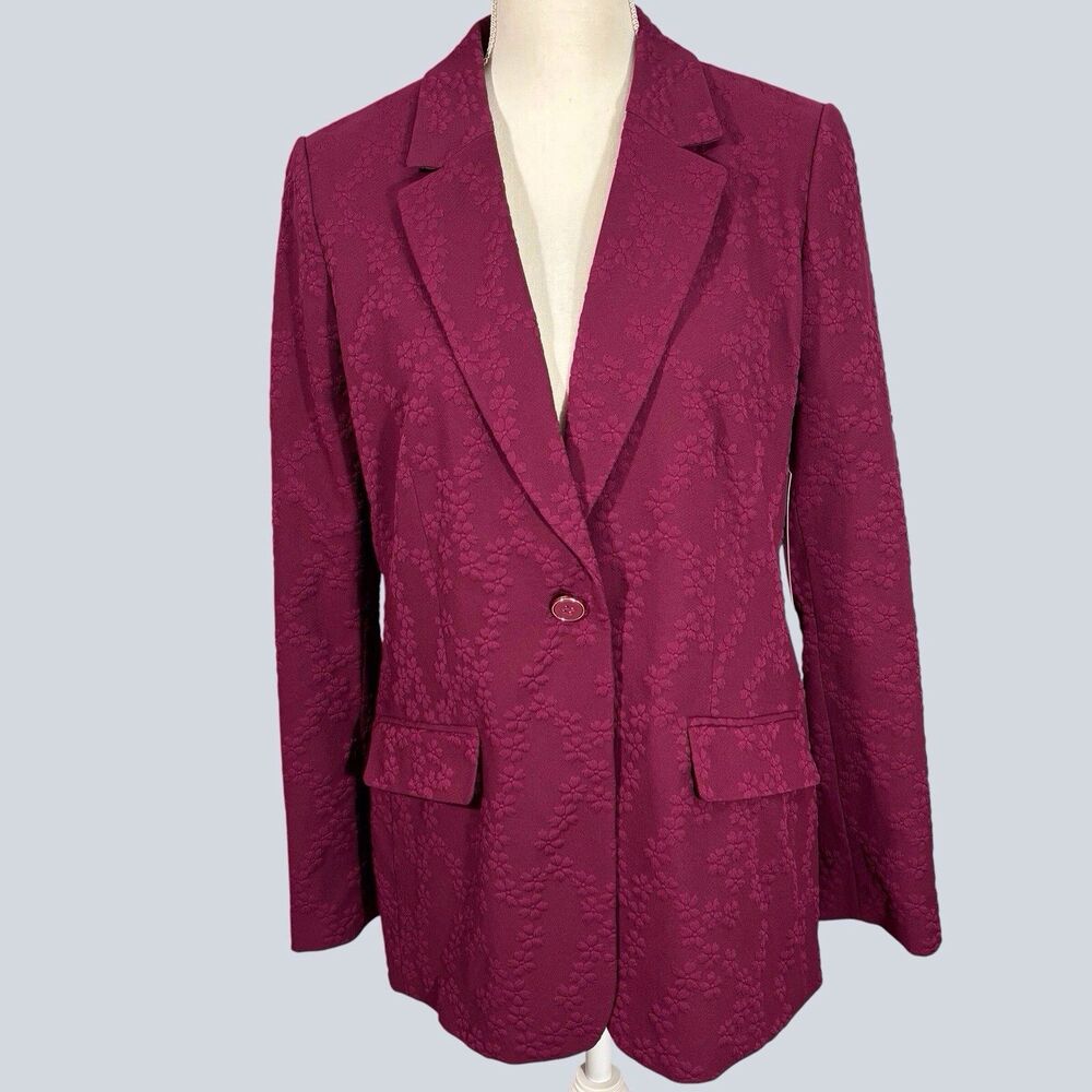 Liz Claiborne Women’s 8 Single Button Blazer Jacket Burgundy Embossed Floral NWT